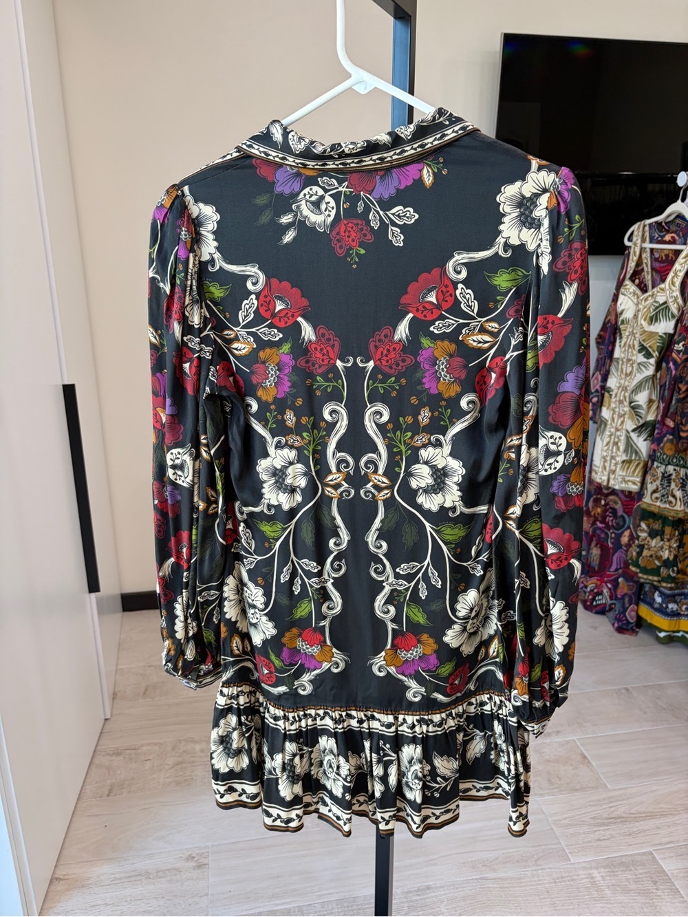 Farm Rio: Black Rococo Flowers Mini Dress - Picture 9 of 11